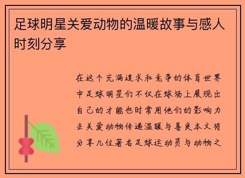 足球明星关爱动物的温暖故事与感人时刻分享